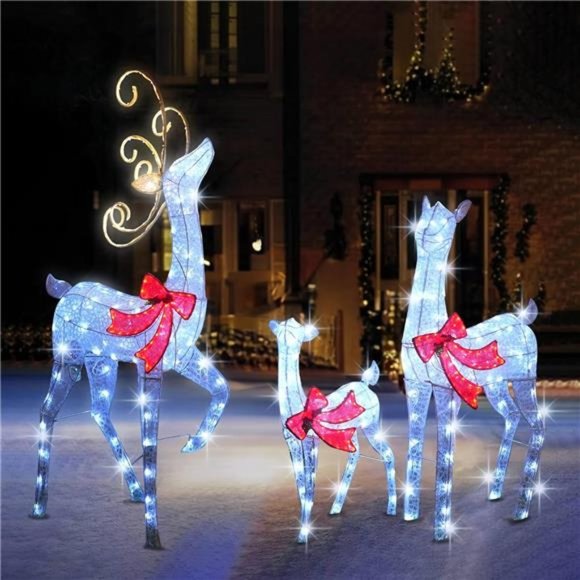 3-Piece Large Reindeer Family 3D Lighted Xmas 459LED Waterproof - Picture 2 of 6